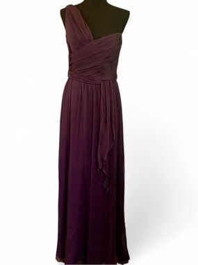Amsale Plum/Ink silk Chiffon one shoulder evening Gown